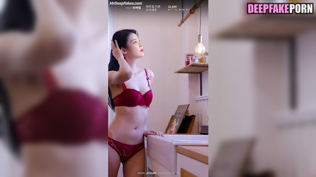 Sweet babe IU in red hot underwear sex scene - 아이유 딥 페이크 비디오