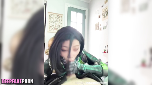 Snowbabyyx sucking cock in too hot fetish suit, fakeapp