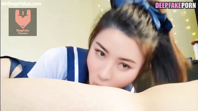 Asian schoolgirl sucking her first cock / Wutt Hmone Shwe Yi face swap