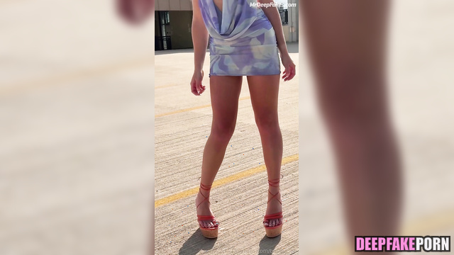 Blonde masturbating in the luxury car / QuarterJade fake celebrity porn