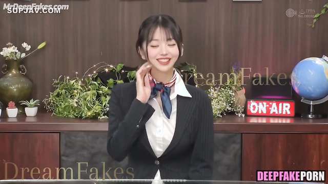 News anchor 本物の偽物 Wonyoung cums from my hands while she is on airアイヴ IVE real fake
