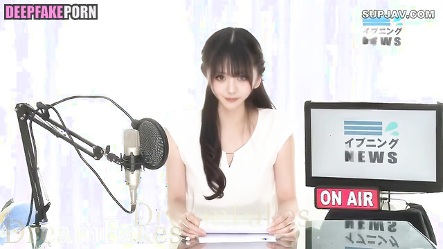News anchor 本物の偽物 Wonyoung cums from my hands while she is on airアイヴ IVE real fake