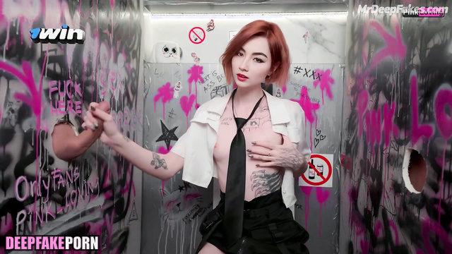 Pretty girl having fun with random cocks in the sex booth, fake Kyedae