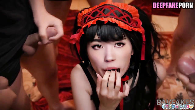 AI bukkake / Twitch cosplayer Emiru covered in cum [Tokisaki Kurumi]